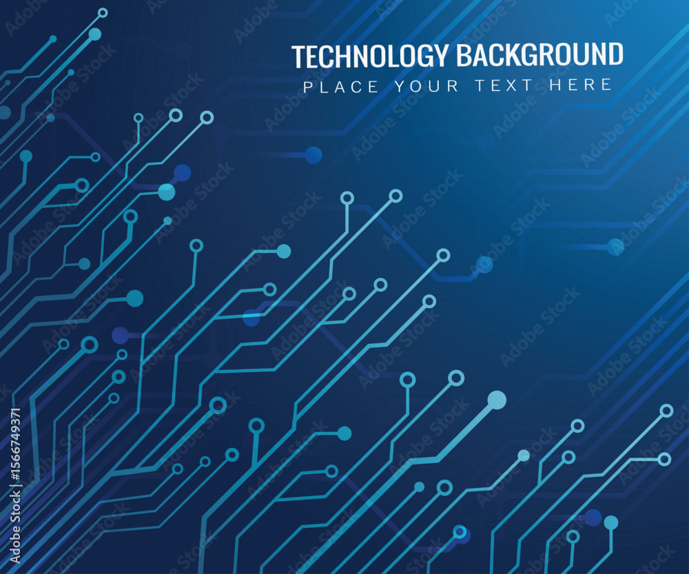 Poster Blue tech background Lines  nodes depict a circuit board pattern on a gradient backdrop