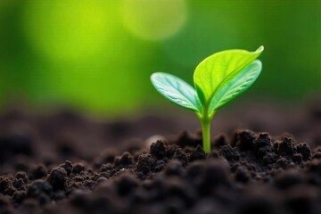 Naklejka premium Vibrant Green Sprout Emerging from Soil A Symbol of New Life and Growth