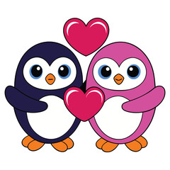 Fototapeta premium Valentine's Day Penguins with Heart. Penguin Love Vector Illustration.