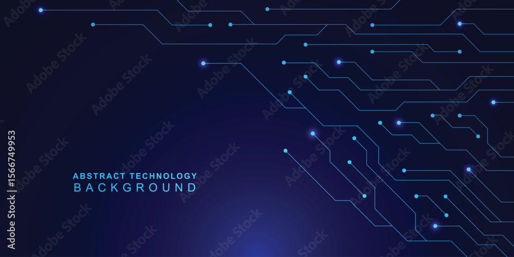 Poster circuit board design against a dark gradient background with glowing nodes and lines