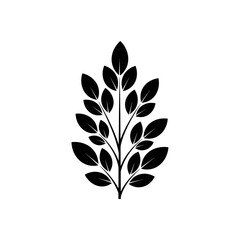 Fototapeta premium A black silhouette of a leafy branch is isolated on a white background