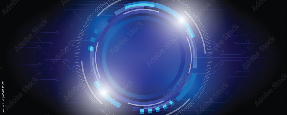 Poster blue tech circle design with circuit patterns