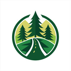 Nature Landscape Icon with Pines and Path