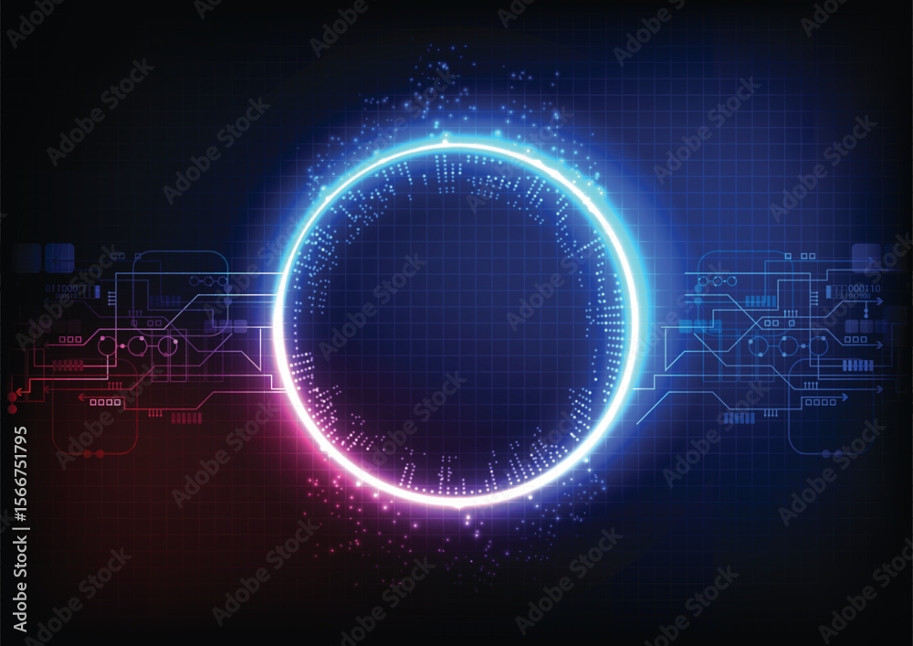 Poster glowing ring with circuit patterns on a grid