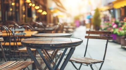 Charming sidewalk cafe, enjoy a meal outdoors with comfortable table and chairs outdoor