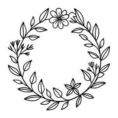 Minimalist Floral Wreath Outline – Simple Vector Illustration – Elegant Botanical Frame for Wedding Invitations, Nature Decor, Seasonal Graphics, and Hand-Drawn Design Projects