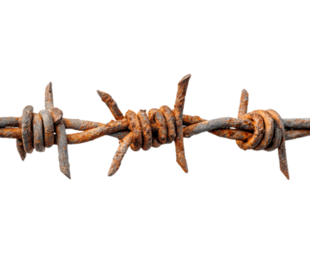 Rusty barbed wire fence rural industrial concept