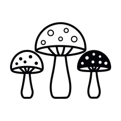 Set of Three Minimalist Mushrooms – Line Art Vector Illustration – Simple Botanical Icons for Nature Graphics, Foraging Themes, Organic Decor, and Woodland or Forest Design Projects