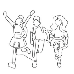 Hand drawn line art vector of school kids. Back to school art. Excited group of tweens.