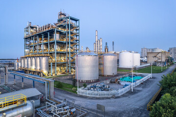 aerial view of oil refinery