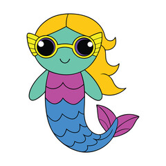 Cute cartoon mermaid vector illustration