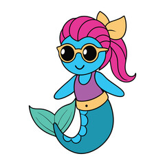 Cute cartoon mermaid vector illustration
