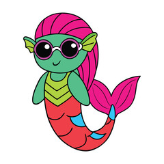 Cute cartoon mermaid vector illustration