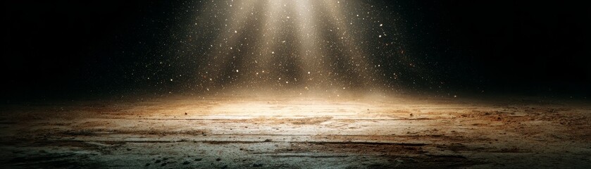 Illuminated grime, spotlight reveals the gritty texture of neglected floor