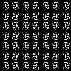 Bold white stylized letters creating striking typographic pattern on black