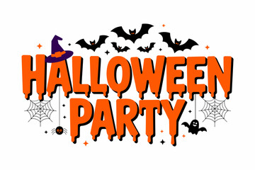 Halloween party banner, spooky bat and witch hat, spider web illustration, festive October celebration, Halloween invitation
