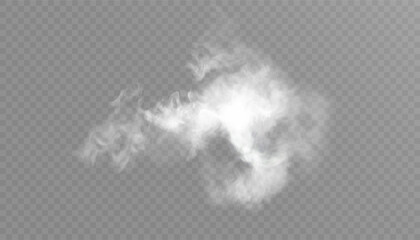 White cloud of magical smoke with realistic swirls on a transparent background. Ideal for creating fantasy scenes, spells and mystical visualizations.