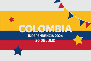 Colombia Independence Day banner, 20 de julio, patriotic celebration, national holiday, festive design, Colombian flag background