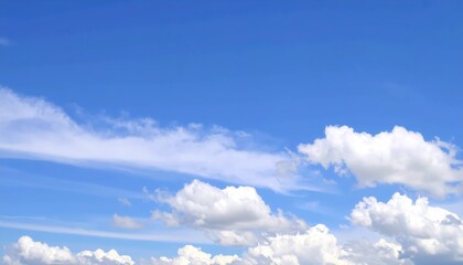 Obraz premium Bright, vast blue sky with scattered fluffy white clouds