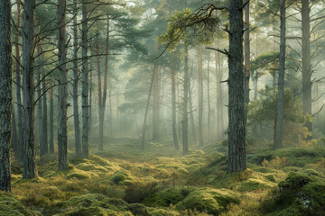 Obraz premium A forest with trees and a lot of moss