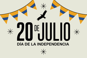 Colombia Independence Day banner, 20 de julio, patriotic celebration, national holiday, festive design, Colombian flag background