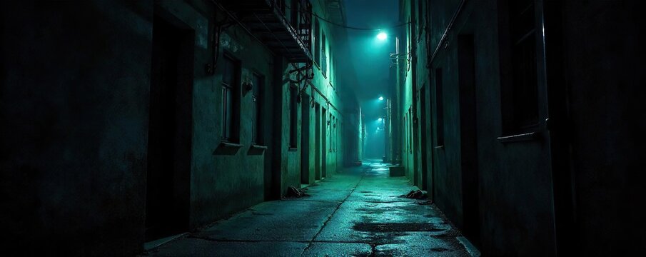 Fototapeta Mysterious Shadows in a Dark Alleyway Suspenseful Thriller Stock Photo