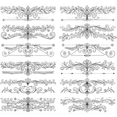 Fototapeta premium Decorative floral vector dividers in black and white style 