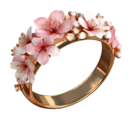 Floral gold ring with cherry blossoms jewelry design elegant view