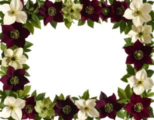 Hellebore Flower Frame with Moody Tones, isolated on a transparent background.