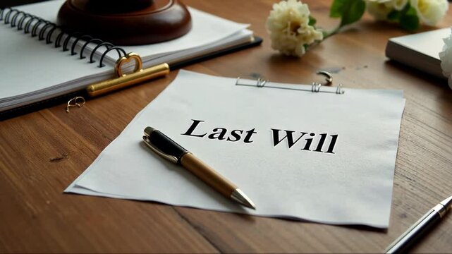 Pen sits on top of a piece of paper that says "Last Will". Concept of finality and the importance of making arrangements for the future