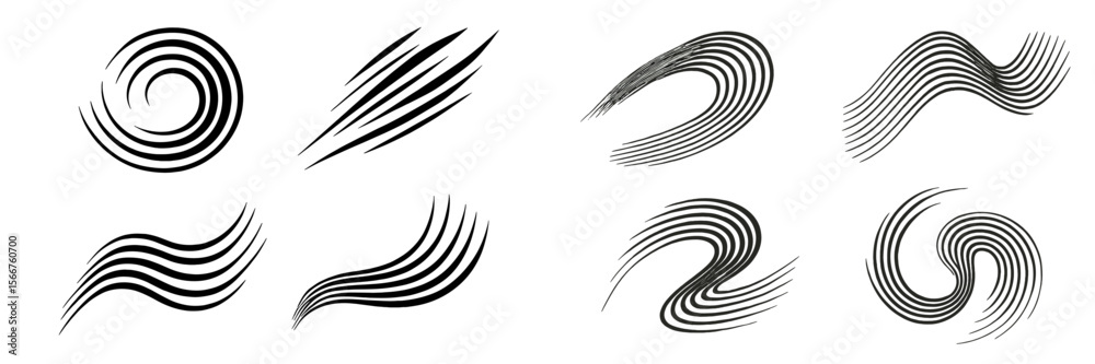 Poster abstract black and white swirls and lines creating dynamic and flowing shapes in geometric design