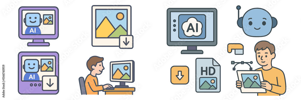 Poster uses of ai in generating images and enhancing visual content in a creative workspace setting