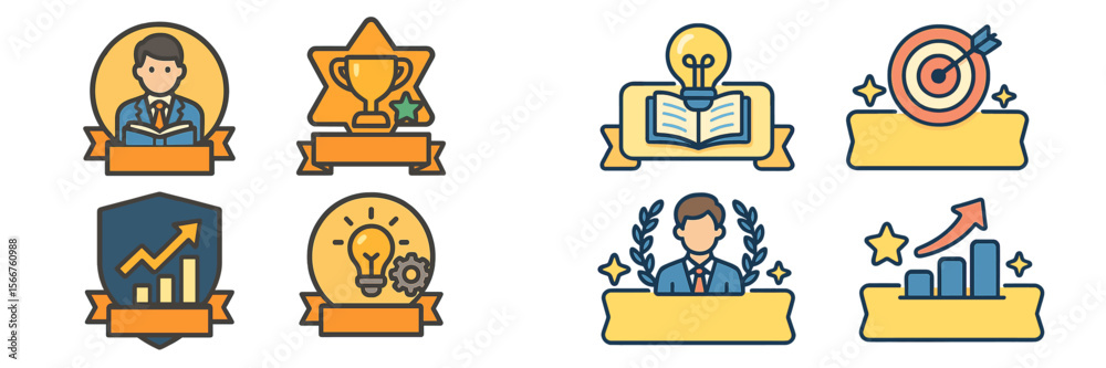 Poster Professional development icons showcasing achievement, learning, and growth in various work-related contexts