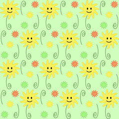 Cheerful sunflower pattern design graphic art home decor bright and vibrant whimsical view nature inspired, seamless pattern