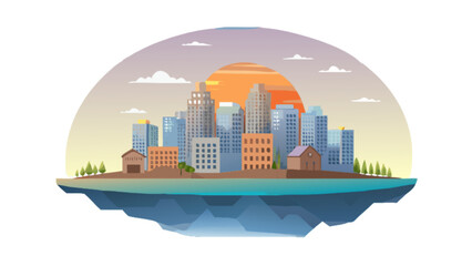 Cityscape illustration vector design with sunset skyline and modern buildings for urban development art