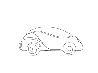 City car draw in single outline illustration. Continuous line art drawing of moden car.