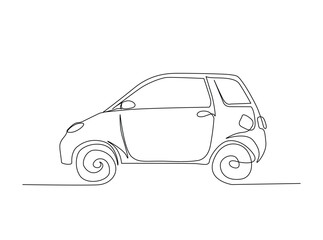 Fototapeta premium City car draw in single outline illustration. Continuous line art drawing of moden car.
