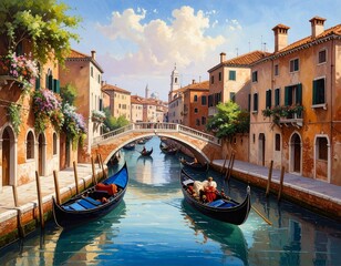 Obraz premium painting depicting a canal in Venice AI generated