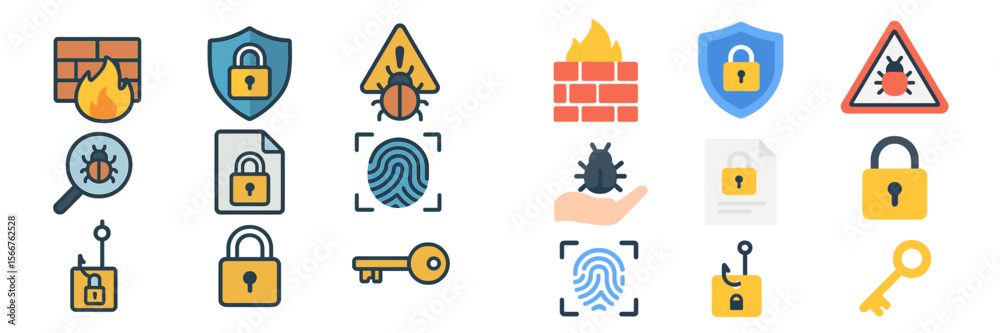 Aufkleber Collection of security icons depicting various cybersecurity elements and tools related to data protection and risk management