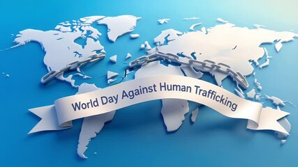 World Day Against Human Trafficking A Global Map Depicting Chains and A Ribbon