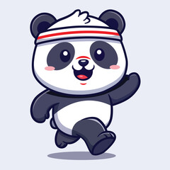 Naklejka premium Cute Running Panda Cartoon Mascot Illustration