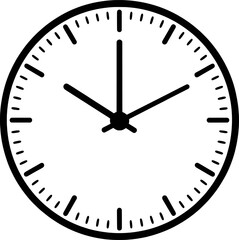 Black and white analog clock face with hour and minute hands time timepiece