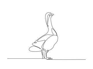 Cute mandarin duck draw in single outline illustration. Continuous line art drawing of mandarin duck.