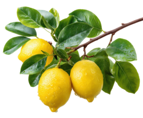 Fresh lemons harvested from tree branch in natural view for culinary ideas