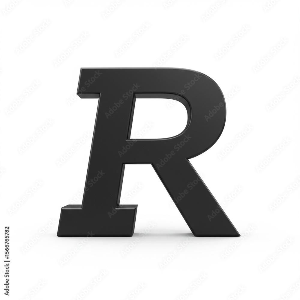Fototapete bold, black 3d letter r in an italic font stands prominently on clean white background. this strong 