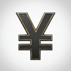 Obraz premium Strong black and gold yen symbol representing Japanese currency and money. metallic 3D icon for finance, banking, and economy, with textured outline on white background