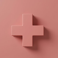 Obraz premium Calming pink 3d plus sign symbol and icon representing positive health and wellness. minimalist background to add focus on central design element