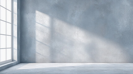 A serene, minimalistic environment showcases a textured grey wall and an empty floor. Empty wall with copy space.