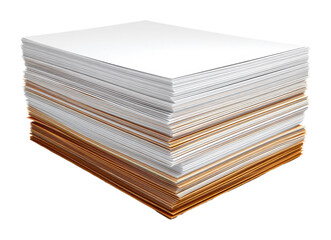 Stacked sheets of white and brown paper still life view