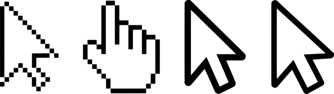 Pixelated arrow and hand cursors collection vector graphic design pointer